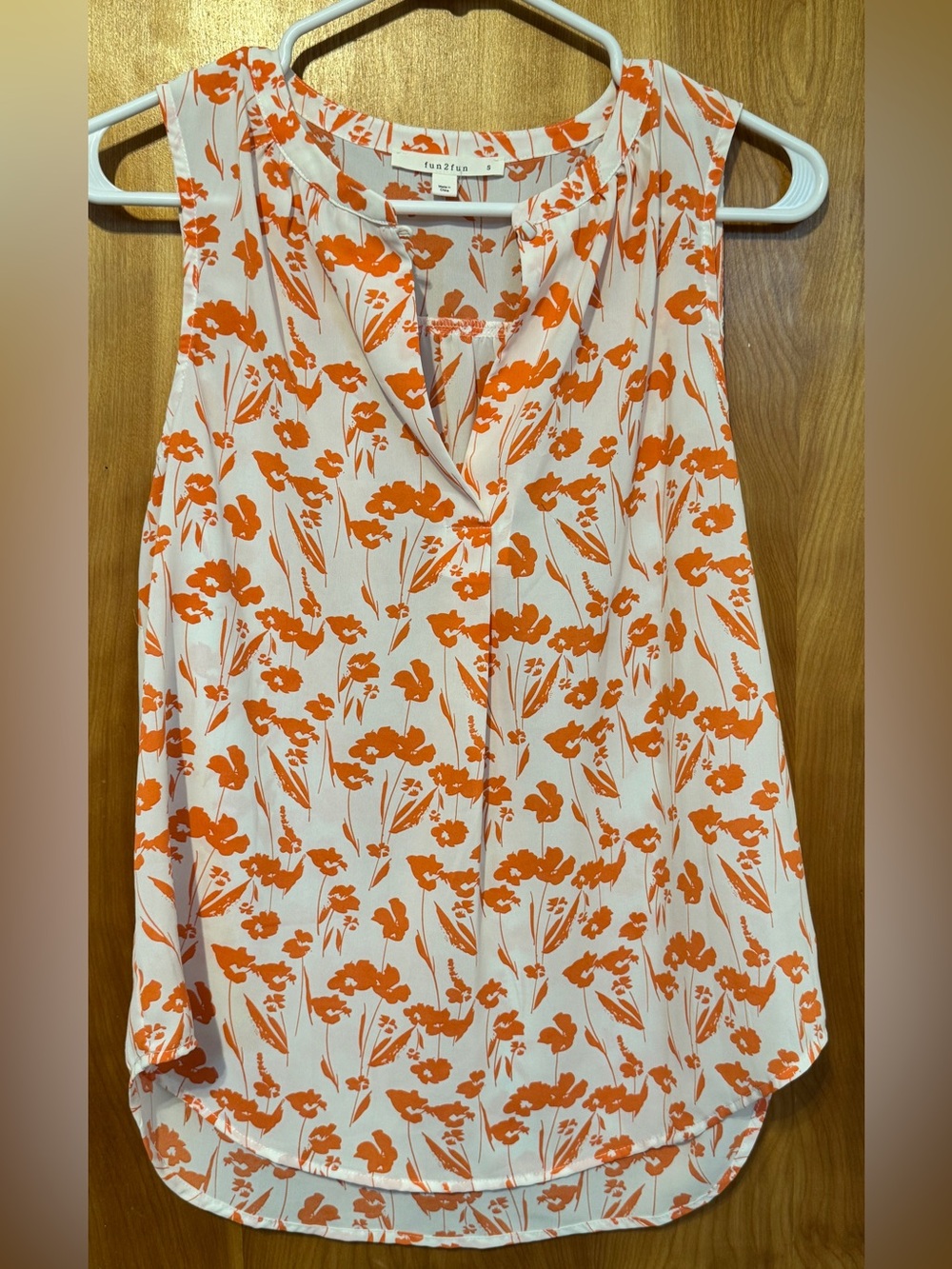 fun 2 fun White and Orange Floral Sleeveless Tank Top